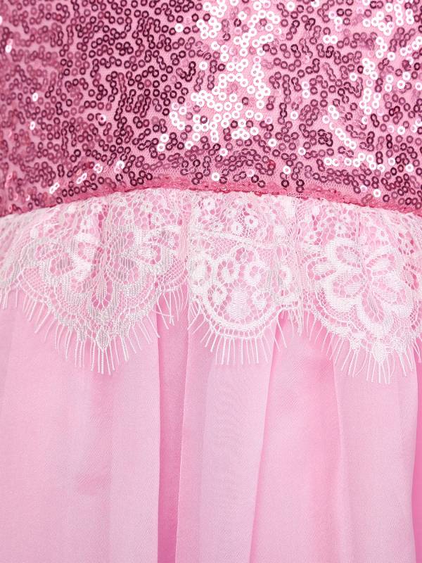 Kids Girls Long Sleeve Sequin Lace Maxi Princess Dress for Flower Girl thumb