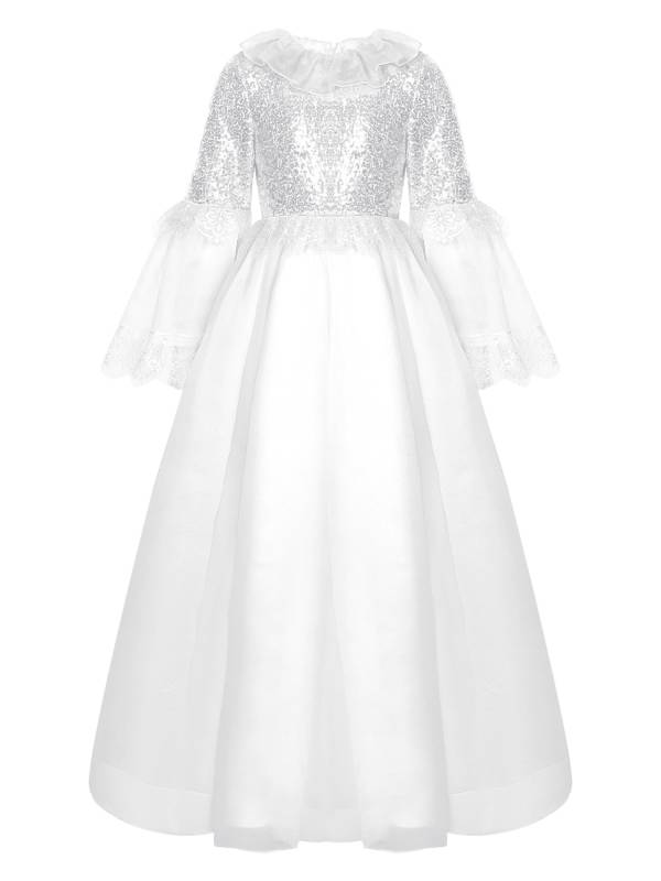 Kids Girls Long Sleeve Sequin Lace Maxi Princess Dress for Flower Girl thumb