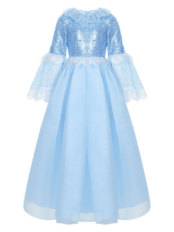 Kids Girls Long Sleeve Sequin Lace Maxi Princess Dress for Flower Girl thumb