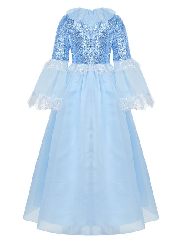 Kids Girls Long Sleeve Sequin Lace Maxi Princess Dress for Flower Girl thumb