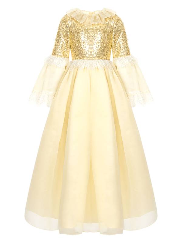 Kids Girls Long Sleeve Sequin Lace Maxi Princess Dress for Flower Girl thumb