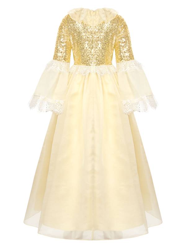 Kids Girls Long Sleeve Sequin Lace Maxi Princess Dress for Flower Girl thumb