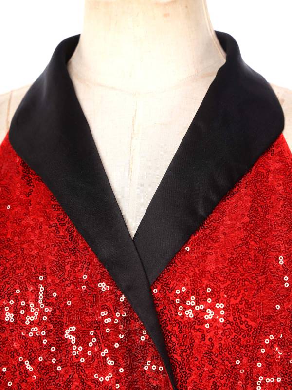 Women V-neck Lapel Sleeveless Sequin Button Top for Evening Party thumb