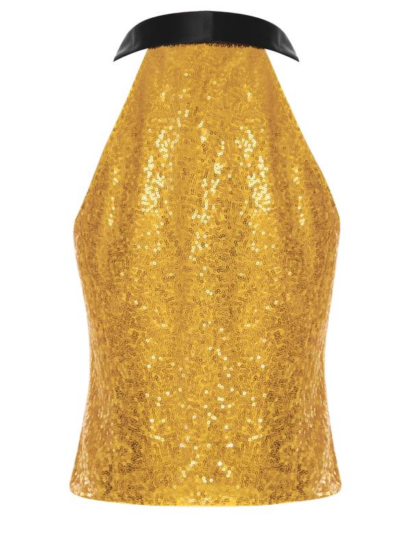 Women V-neck Lapel Sleeveless Sequin Button Top for Evening Party thumb