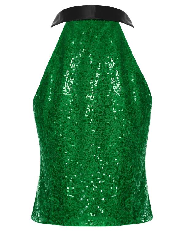 Women V-neck Lapel Sleeveless Sequin Button Top for Evening Party thumb