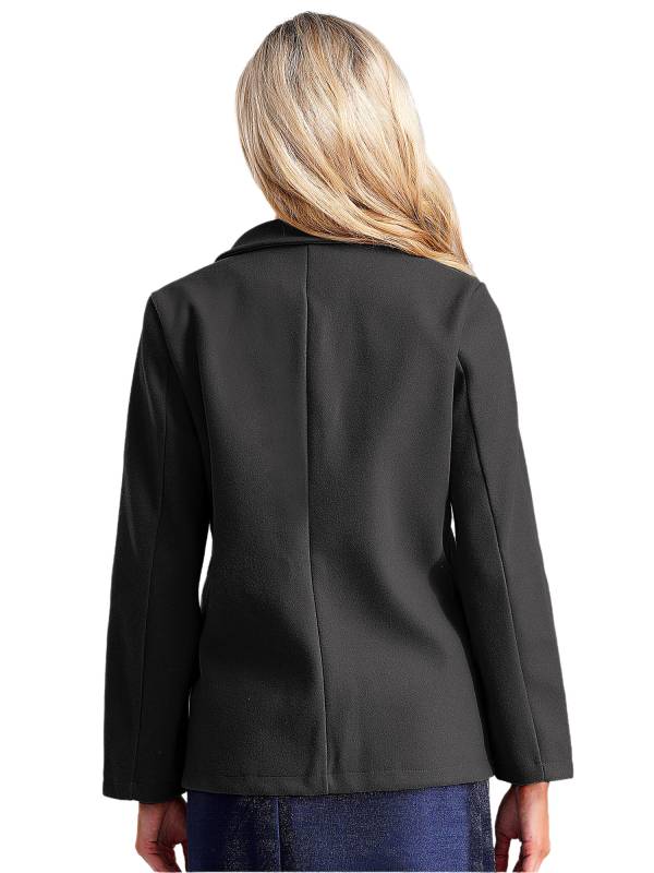 Women Solid Color Long Sleeve Lapel Woolen Button-up Blazer thumb