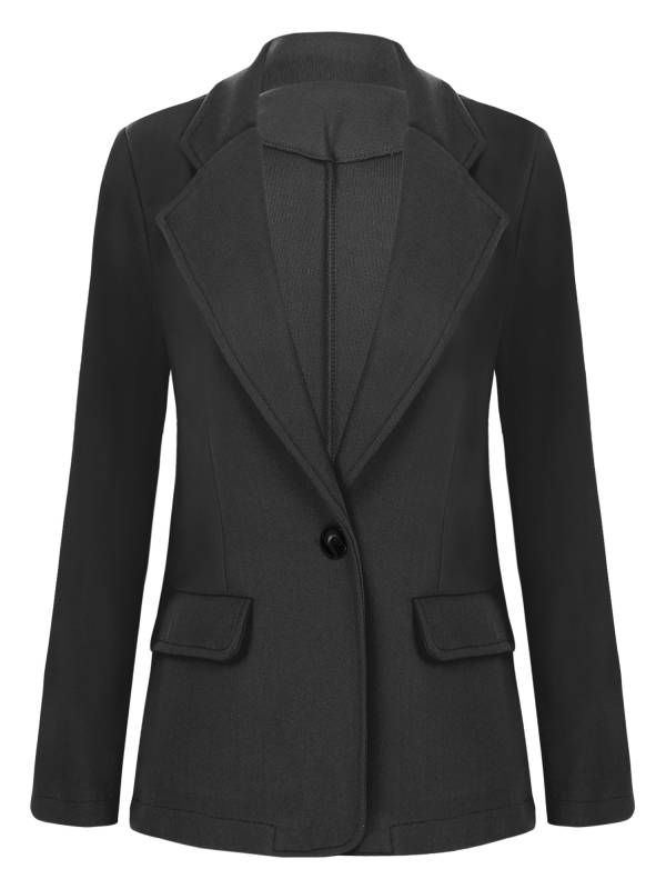 Women Solid Color Long Sleeve Lapel Woolen Button-up Blazer thumb