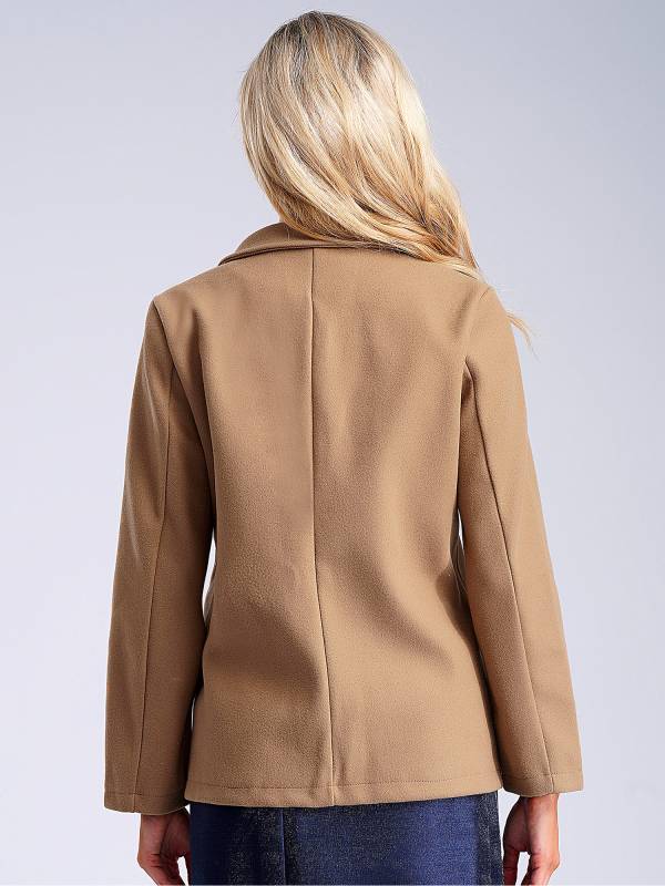 Women Solid Color Long Sleeve Lapel Woolen Button-up Blazer thumb