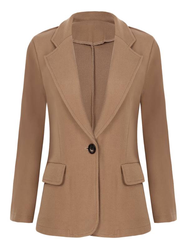 Women Solid Color Long Sleeve Lapel Woolen Button-up Blazer thumb