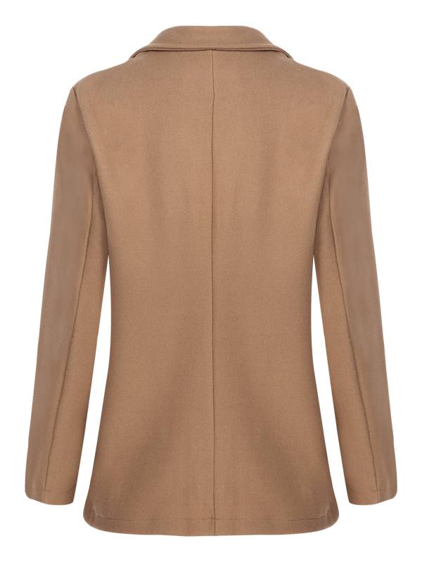Women Solid Color Long Sleeve Lapel Woolen Button-up Blazer thumb