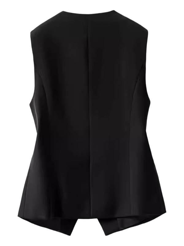 Women V-neck Sleeveless Button-down Solid Color Office Vest thumb