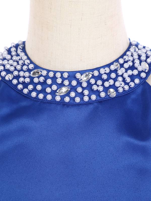 Girls sleeveless Halter Neck Bowknot Beaded Flower Knee Length Party Dress thumb