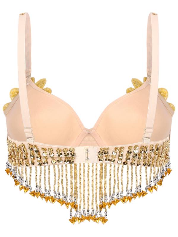 Women 2pcs Sequins Beaded Tassels Bra and Side Split Pants Belly Dance Set thumb