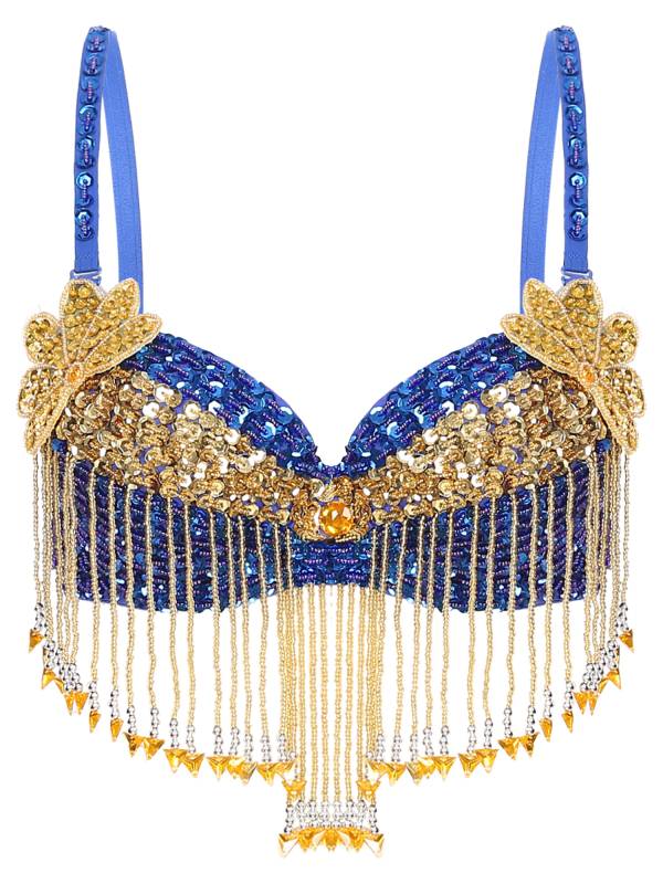 Women 2pcs Sequins Beaded Tassels Bra and Side Split Pants Belly Dance Set thumb