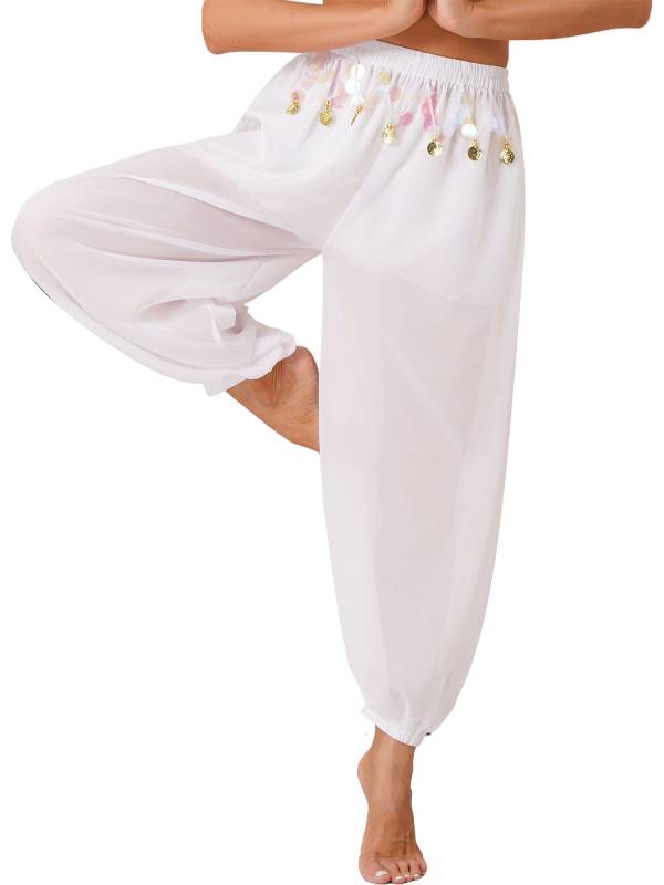 Women 2pcs Sequins Beaded Tassels Bra and Side Split Pants Belly Dance Set thumb