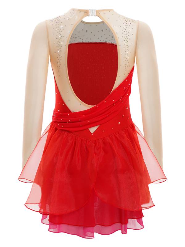 Kids Girls Long Sleeves Glittery Rhinestones Lyrical Dance Leotard Dress thumb