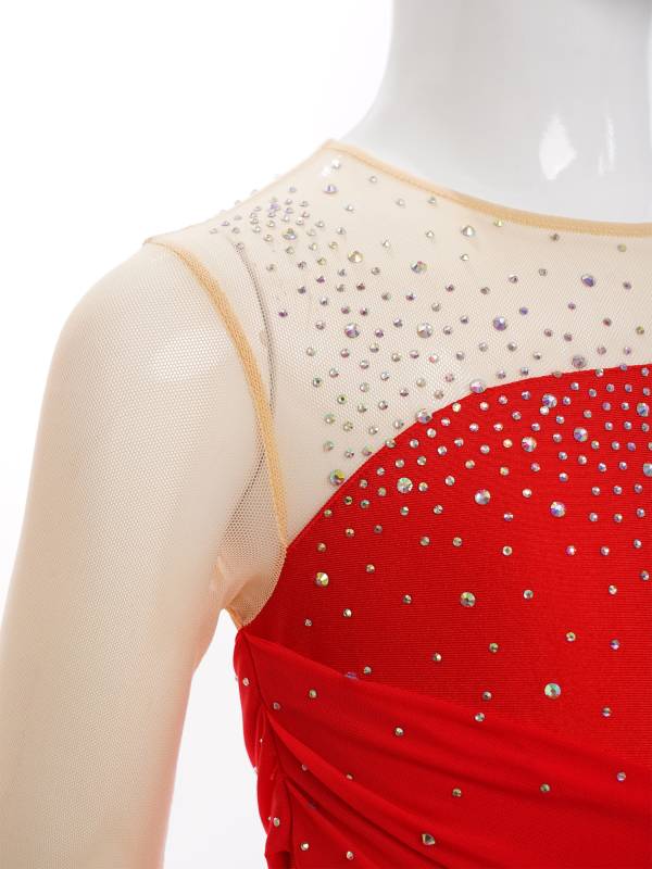 Kids Girls Long Sleeves Glittery Rhinestones Lyrical Dance Leotard Dress thumb