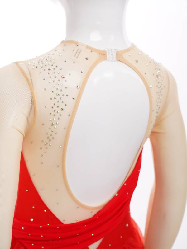 Kids Girls Long Sleeves Glittery Rhinestones Lyrical Dance Leotard Dress thumb