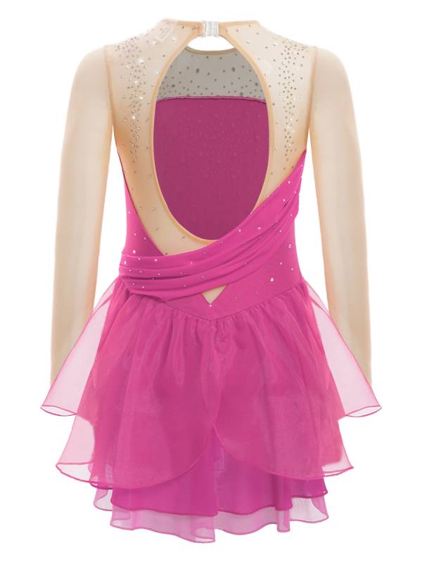 Kids Girls Long Sleeves Glittery Rhinestones Lyrical Dance Leotard Dress thumb