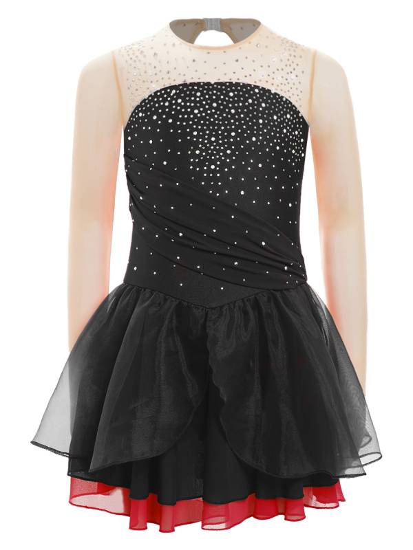 Kids Girls Long Sleeves Glittery Rhinestones Lyrical Dance Leotard Dress thumb