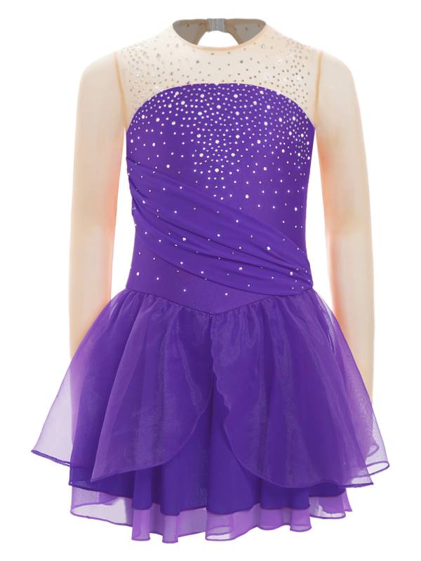 Kids Girls Long Sleeves Glittery Rhinestones Lyrical Dance Leotard Dress thumb