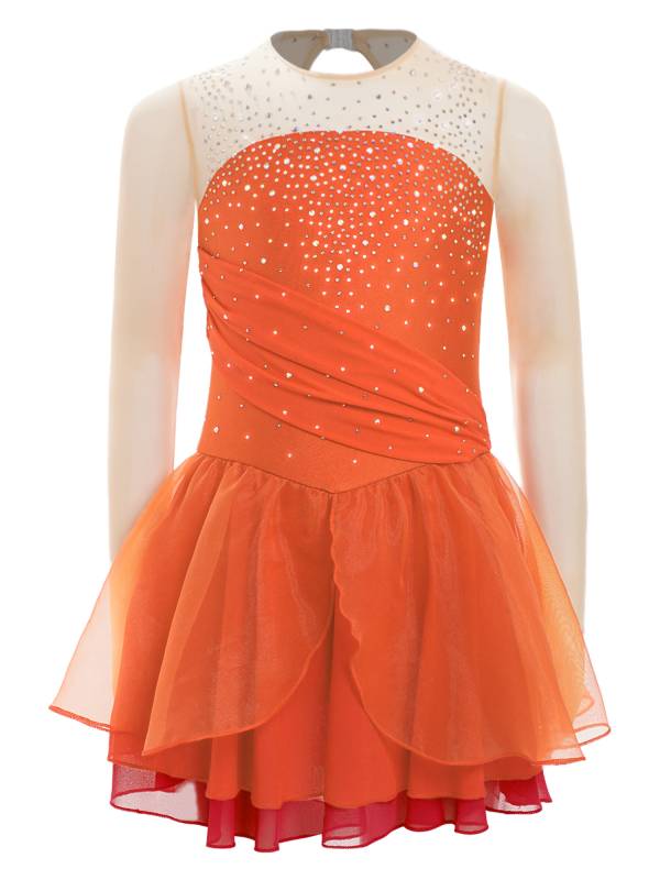 Kids Girls Long Sleeves Glittery Rhinestones Lyrical Dance Leotard Dress thumb