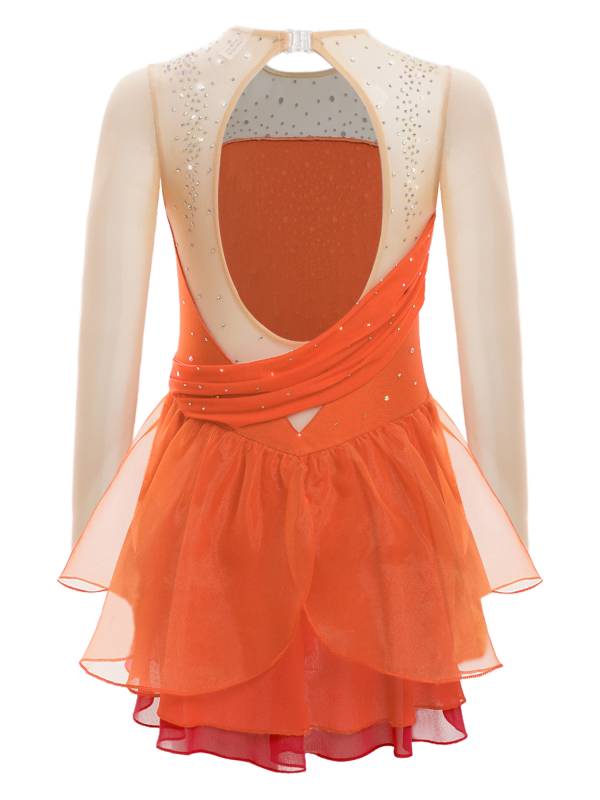 Kids Girls Long Sleeves Glittery Rhinestones Lyrical Dance Leotard Dress thumb