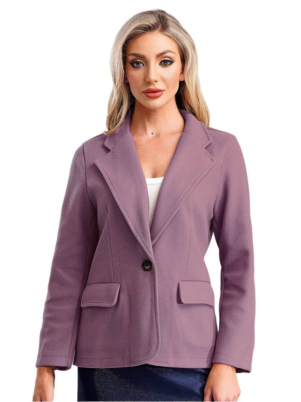 Women Solid Color Long Sleeve Lapel Woolen Button-up Blazer thumb
