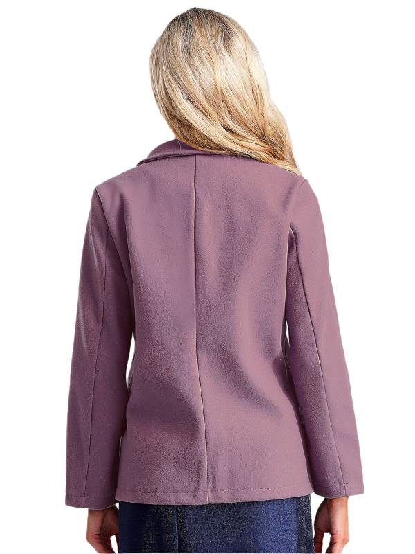Women Solid Color Long Sleeve Lapel Woolen Button-up Blazer thumb