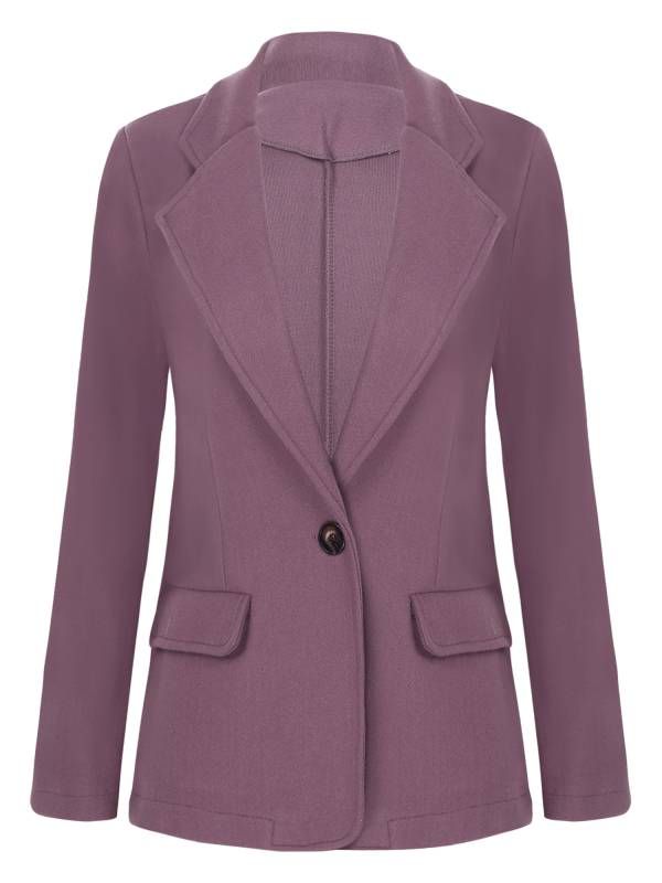 Women Solid Color Long Sleeve Lapel Woolen Button-up Blazer thumb