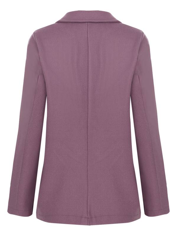 Women Solid Color Long Sleeve Lapel Woolen Button-up Blazer thumb
