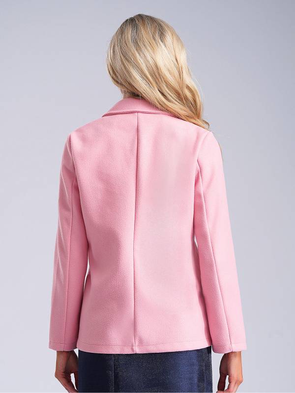 Women Solid Color Long Sleeve Lapel Woolen Button-up Blazer thumb