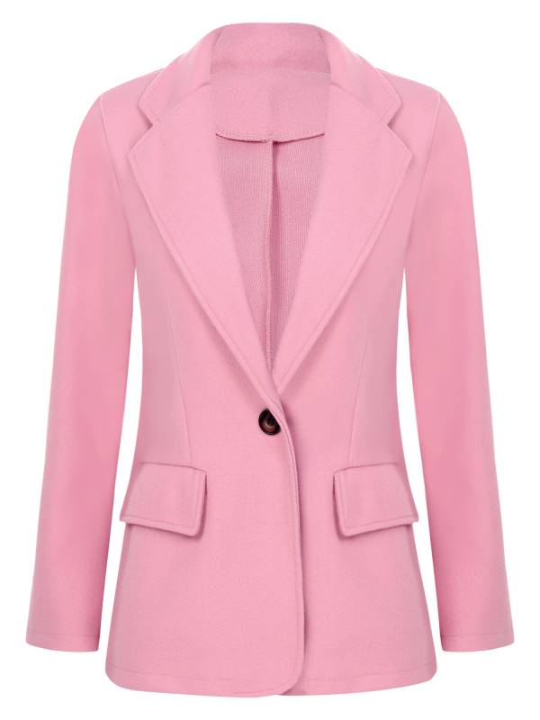Women Solid Color Long Sleeve Lapel Woolen Button-up Blazer thumb