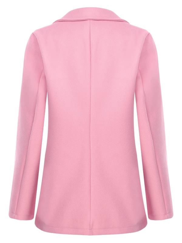 Women Solid Color Long Sleeve Lapel Woolen Button-up Blazer thumb