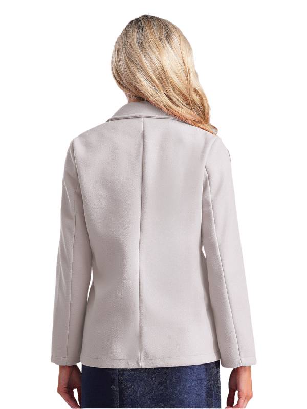 Women Solid Color Long Sleeve Lapel Woolen Button-up Blazer thumb