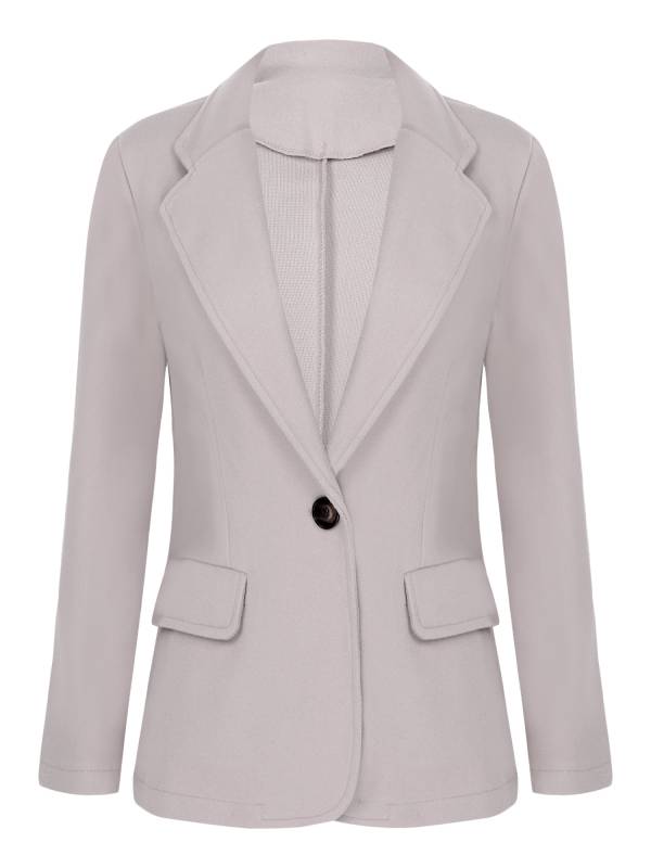 Women Solid Color Long Sleeve Lapel Woolen Button-up Blazer thumb