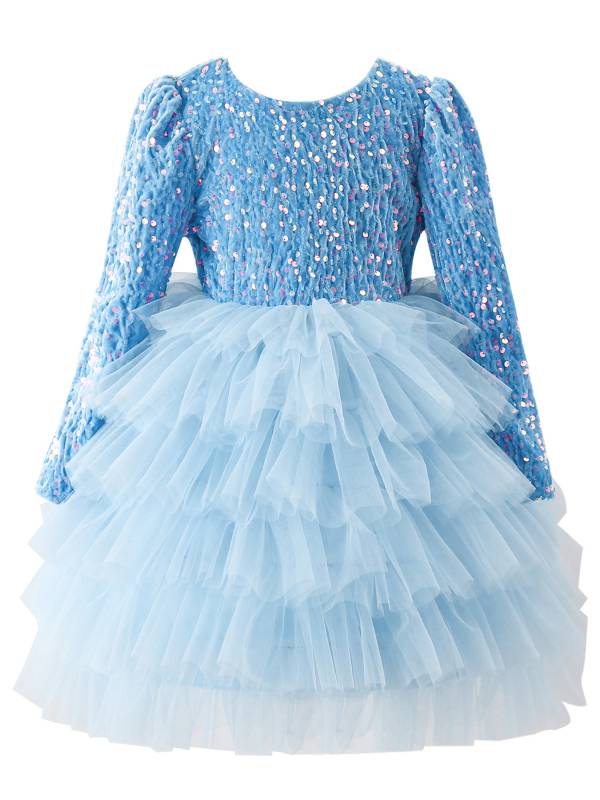 Toddler Girls Long Sleeve Sequin V-back Bowknot Mesh Tutu Dress thumb