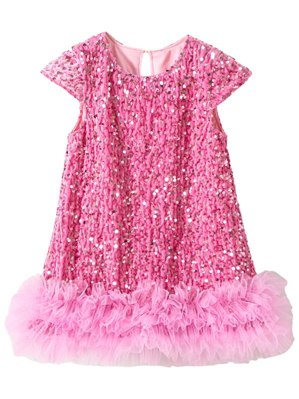 Toddler Girls Short Sleeve Glittery Sequin Mesh Gown Party Dress thumb