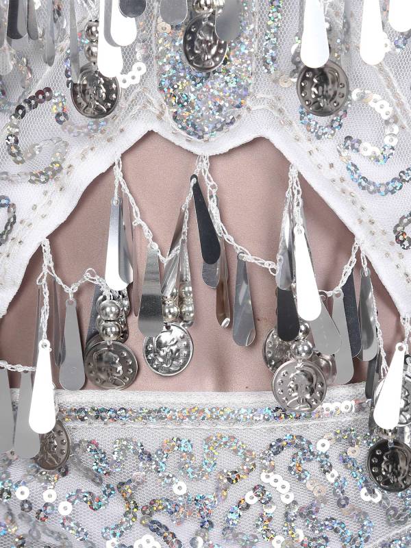 Women Belly Dance Outfit Sequins Camisole Top and Plastic Beads Tassels Skirt thumb