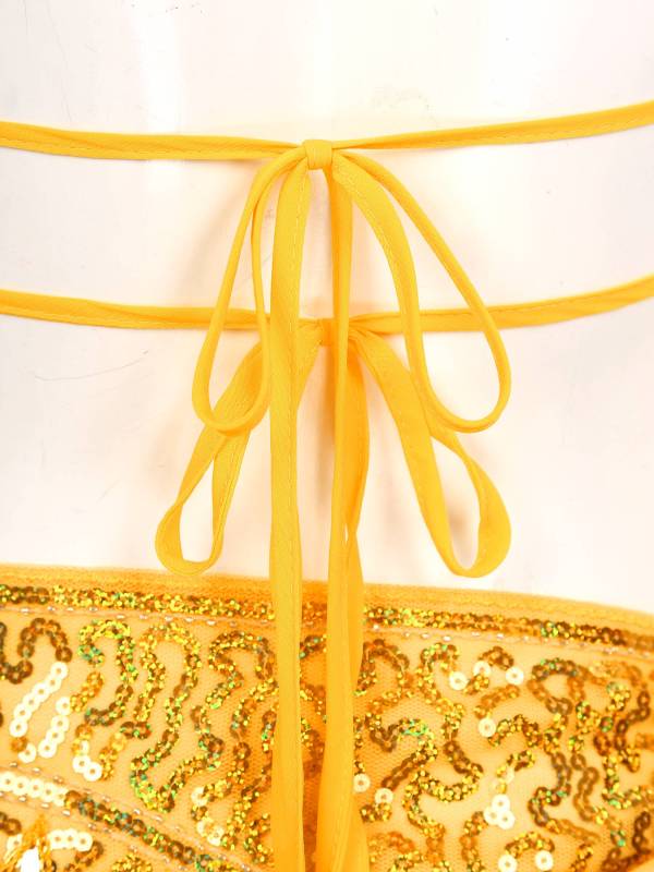 Women Belly Dance Outfit Sequins Camisole Top and Plastic Beads Tassels Skirt thumb