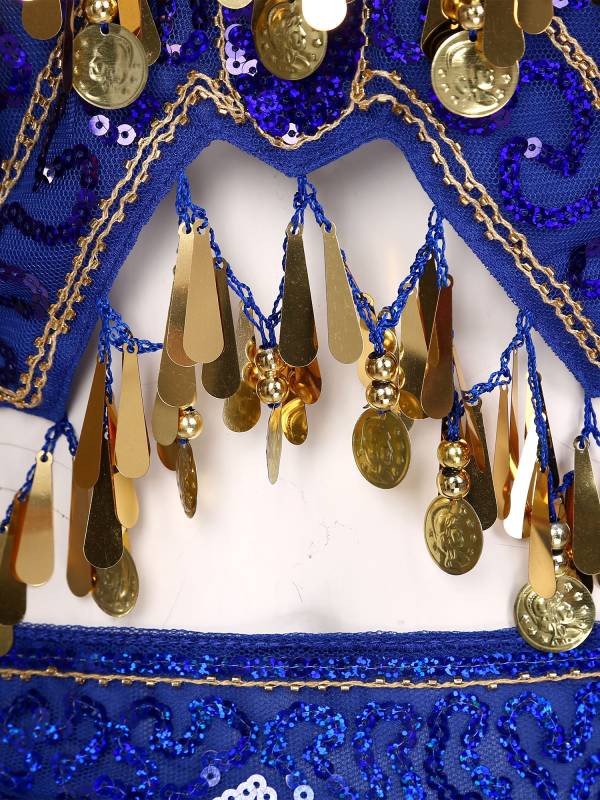 Women Belly Dance Outfit Sequins Camisole Top and Plastic Beads Tassels Skirt thumb