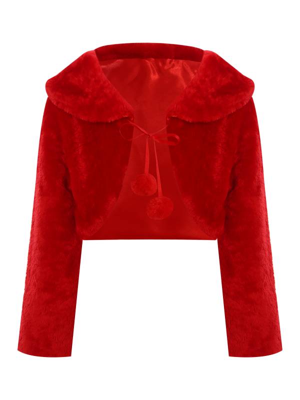 Girls Faux Fur Long Sleeve Coat Wedding Birthday Party Jacket thumb