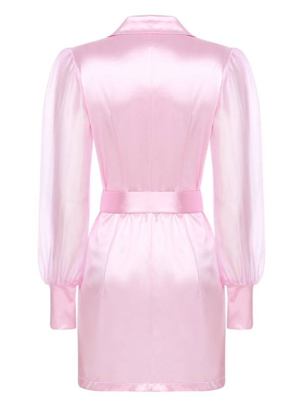 Women Long Sleeve Lapel V-neck Bodycon Suit Dress with Belt thumb