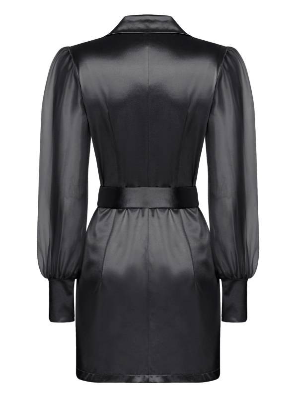 Women Long Sleeve Lapel V-neck Bodycon Suit Dress with Belt thumb