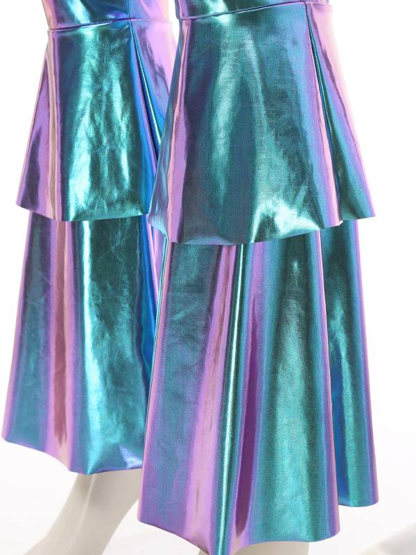 Women Metallic Sleeveless Lapel Disco Dance Jumpsuit thumb