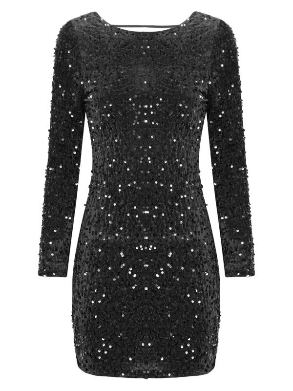Women Long Sleeve Backless Sequin Bodycon Dress for Cocktail thumb