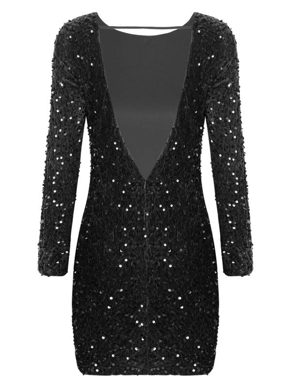 Women Long Sleeve Backless Sequin Bodycon Dress for Cocktail thumb