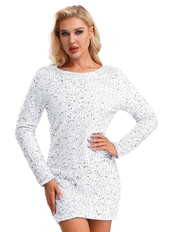 Women Long Sleeve Backless Sequin Bodycon Dress for Cocktail thumb