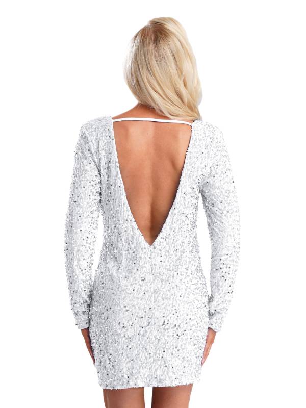 Women Long Sleeve Backless Sequin Bodycon Dress for Cocktail thumb