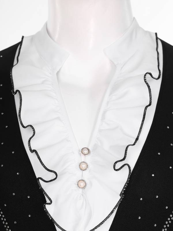 Men Long Sleeve Ruffled Collar Rhinestone Dance Leotard thumb